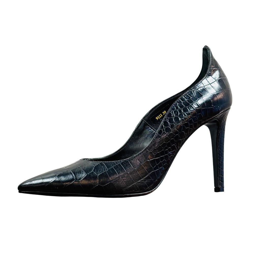Napoleoni Black Croc Embossed Leather Pointed Toe Stiletto Pumps Italy Size 39